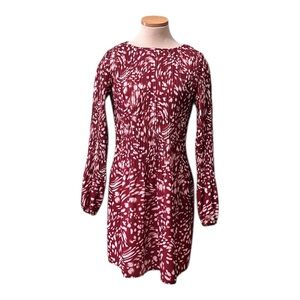 Maje Red and White Tie-Dye Print Shift Dress with Bishop Sleeves, size 2